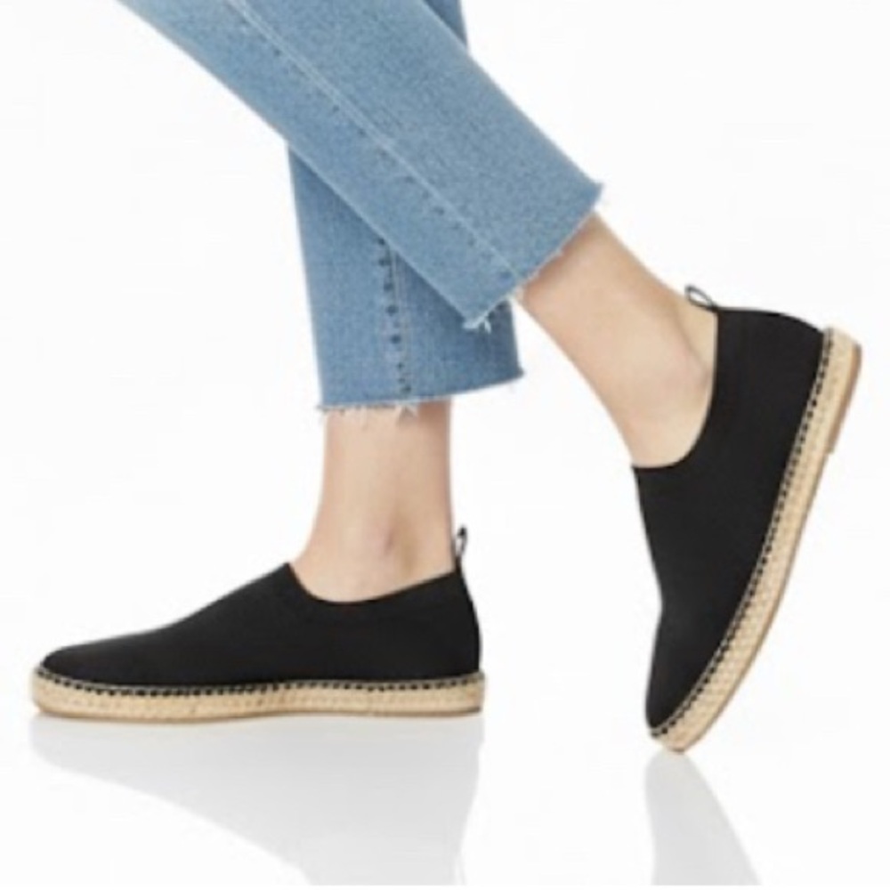 Prada Calzature Donna Black Knit Cotton Espadrille Shoes Slip On Jute Trim 37.5